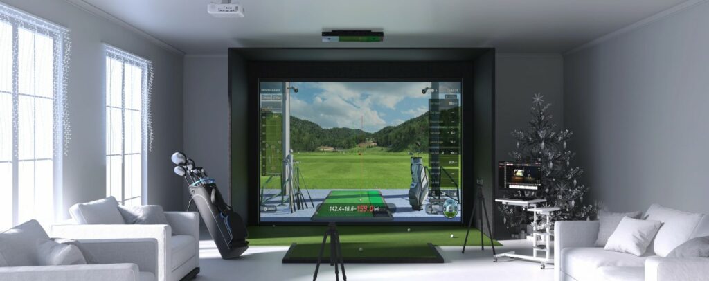Golf simulator built into an Austin-area living room