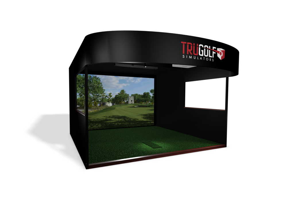 TruGolf Premium Commercial round simulator enclosure with a walk-in opening