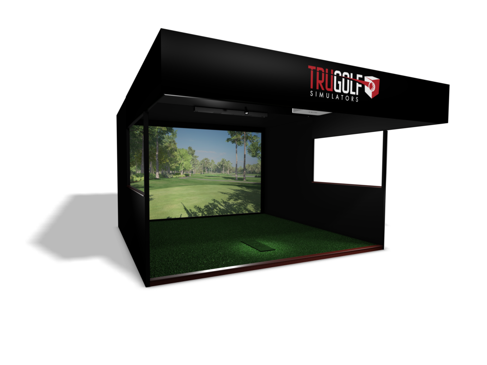 TruGolf Premium Commercial square simulator enclosure with turf hitting bay