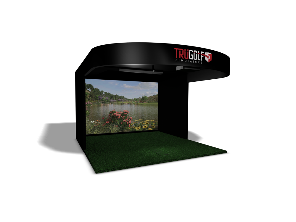 TruGolf Signature simulator enclosure with extended turf hitting area
