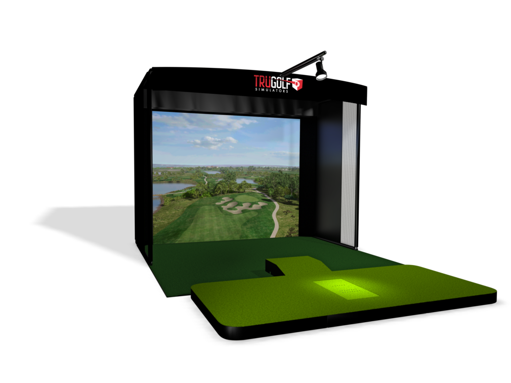 TruGolf Vista 10 simulator enclosure with impact screen and turf