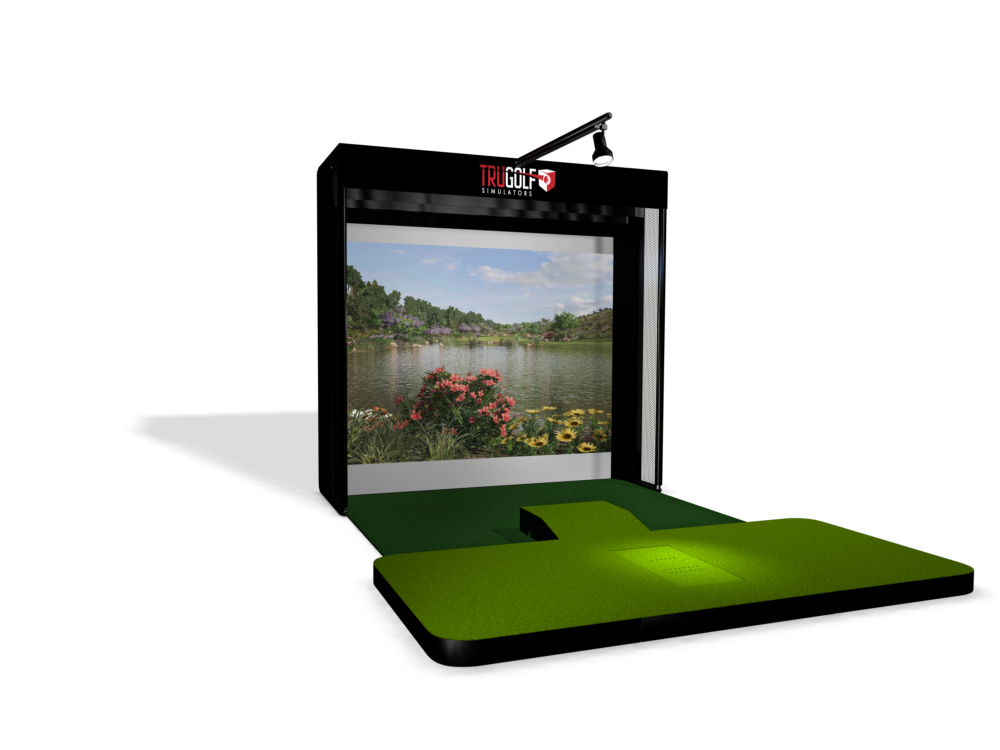 TruGolf Vista 8 simulator enclosure with overhead light bar